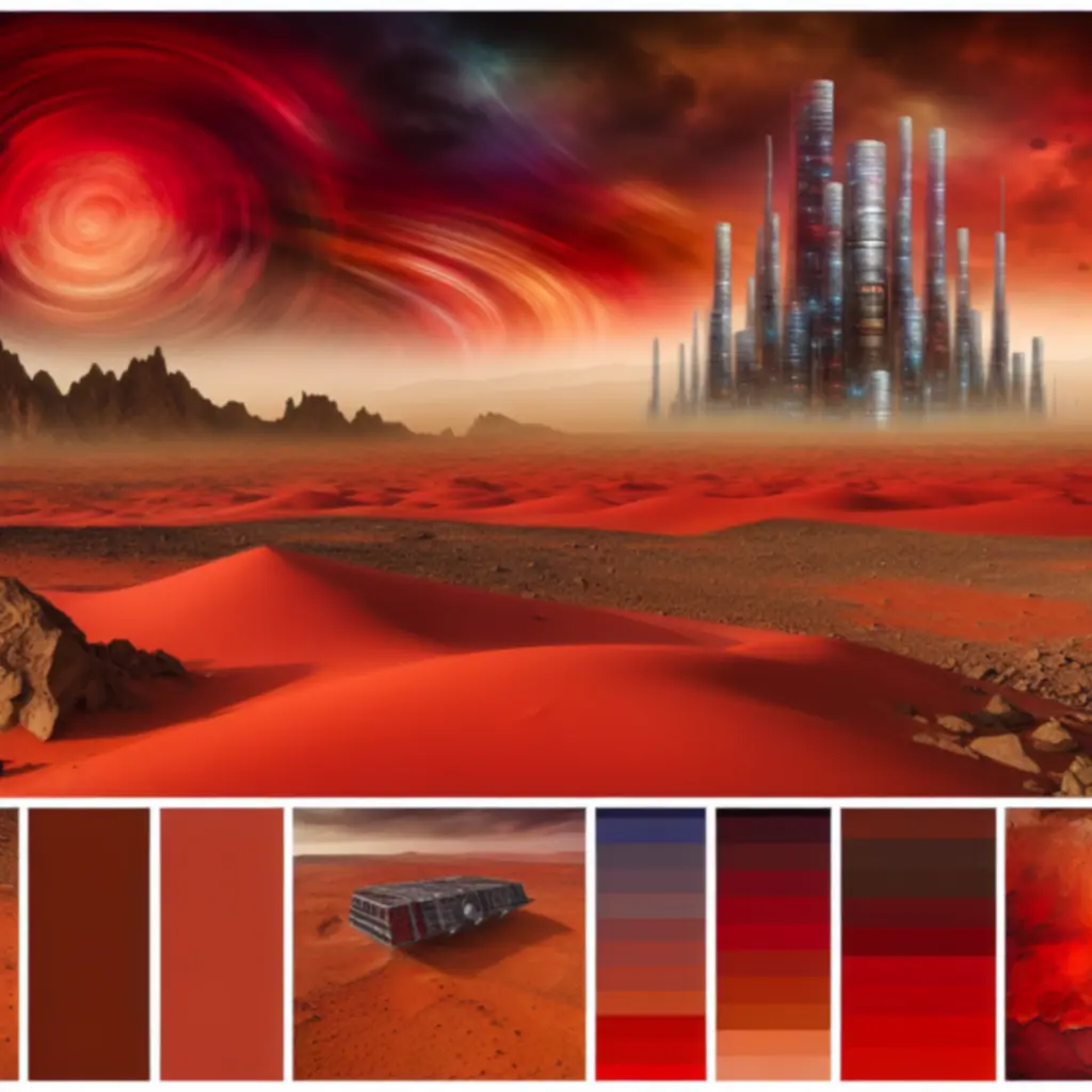 Czerwone pustkowia Marsa z futurystyczną fortecą w tle