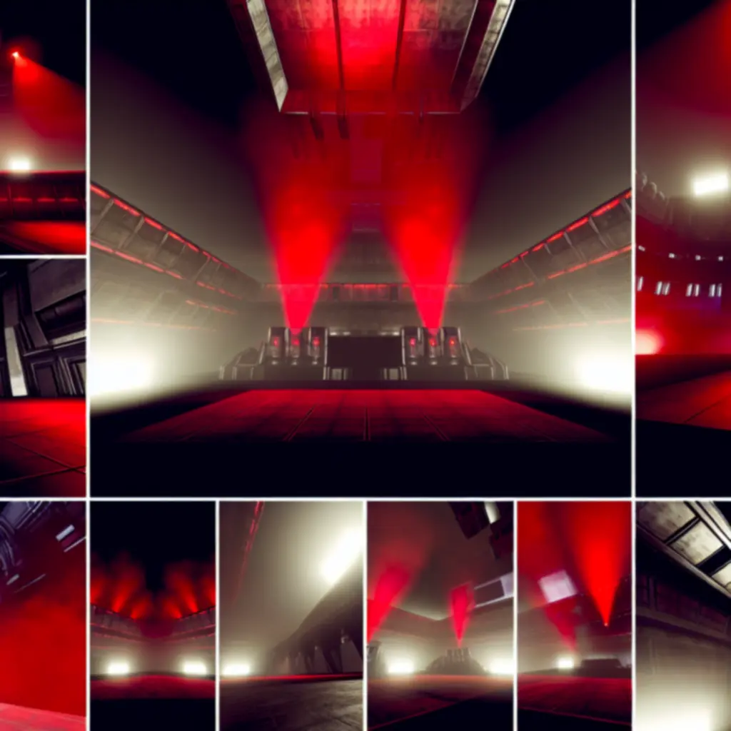 Arena turniejowa DOOM oświetlona czerwonymi reflektorami