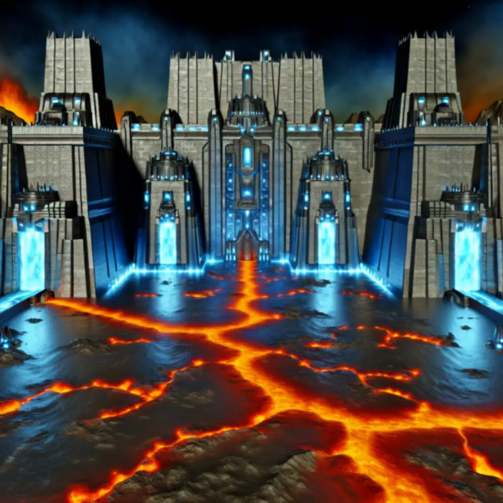 Cytadela Sentinelów skąpana w stalowym blasku i lawie